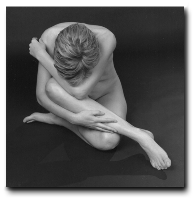 black and white photograph nude girl seated